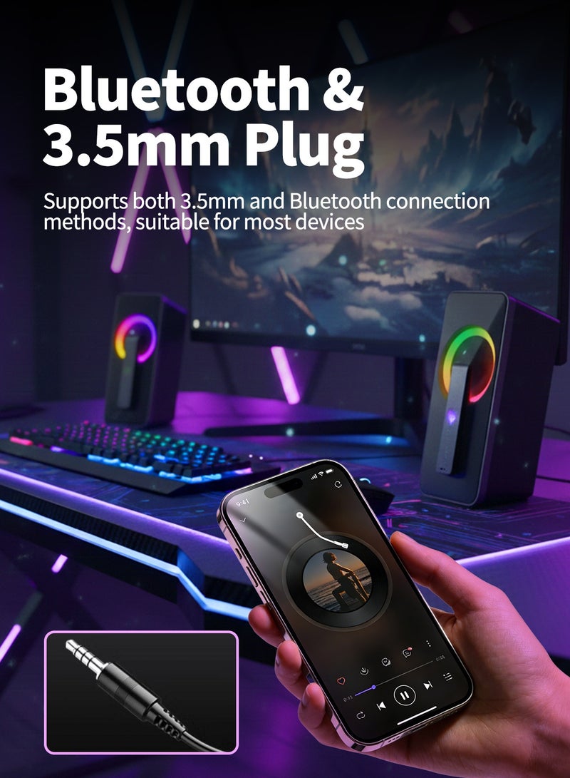 بيكسنست مكبر صوت مكتبي بإضاءة RGB مع بلوتوث ومدخل AUX ‏3.5 مم، صوت ستيريو مزدوج، صوت محيطي 360°، مكبر صوت سلكي ولاسلكي - Image 5